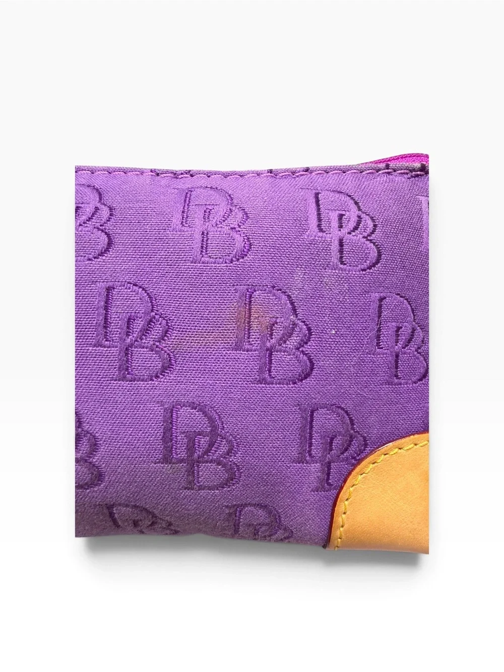 Vintage Dooney & Bourke Purple DB Monogram Cosmetic Pouch Leather Trim